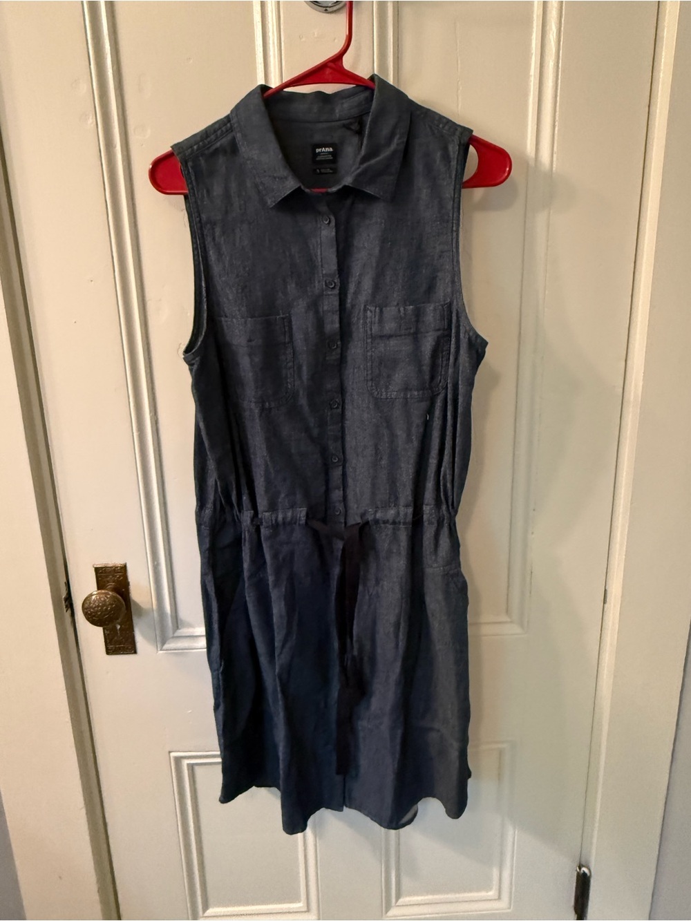 NEW Prana Sunrise Peak Sleeveless Button-Front Chambray Denim Blue Shirt Dress S